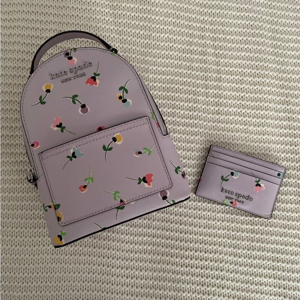 Kate Spade Purple Floral Backpack and Cardholder
